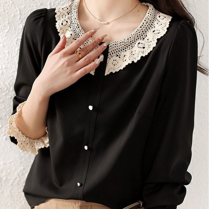 Women Formal Wear Tops - ملابس النساء التباين المرقعة بلوزة أنيقة