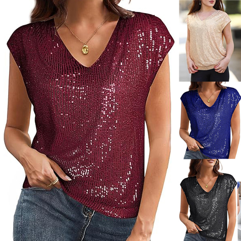 Women Formal Wear Tops - بلوزات مسائية مثيرة بالترتر الأسود لعام