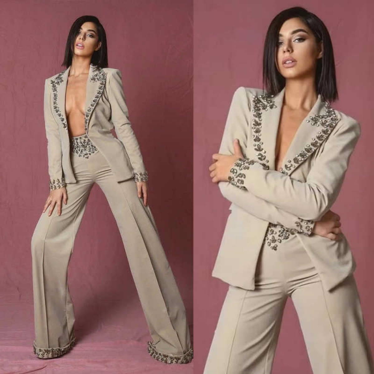 Women'S Formal Wear For A Wedding - بدلة نسائية رائعة مرصعة بالأحجار الكريمة