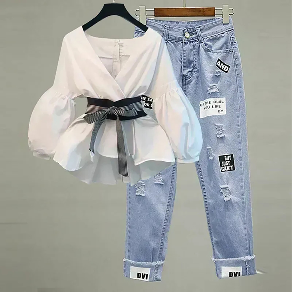 Women Formal Wear Tops - المرأة أنيقة الخامس الرقبة شريط فانوس