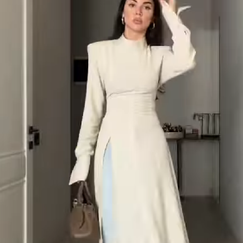 Women Formal Wear Tops - فستان نسائي أنيق طويل الأكمام بياقة