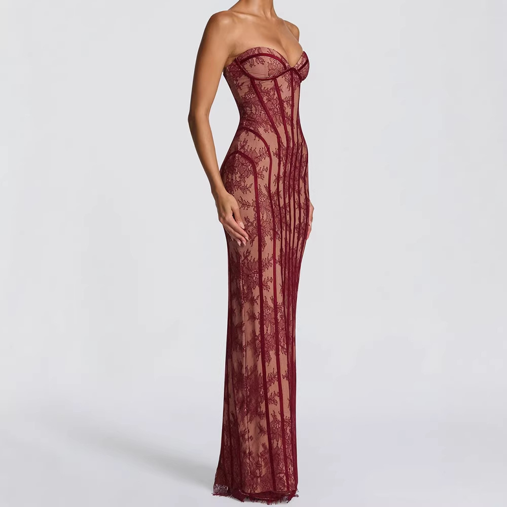 Women Formal Wear For Party - فستان ماكسي ضيق بدون حمالات للنساء