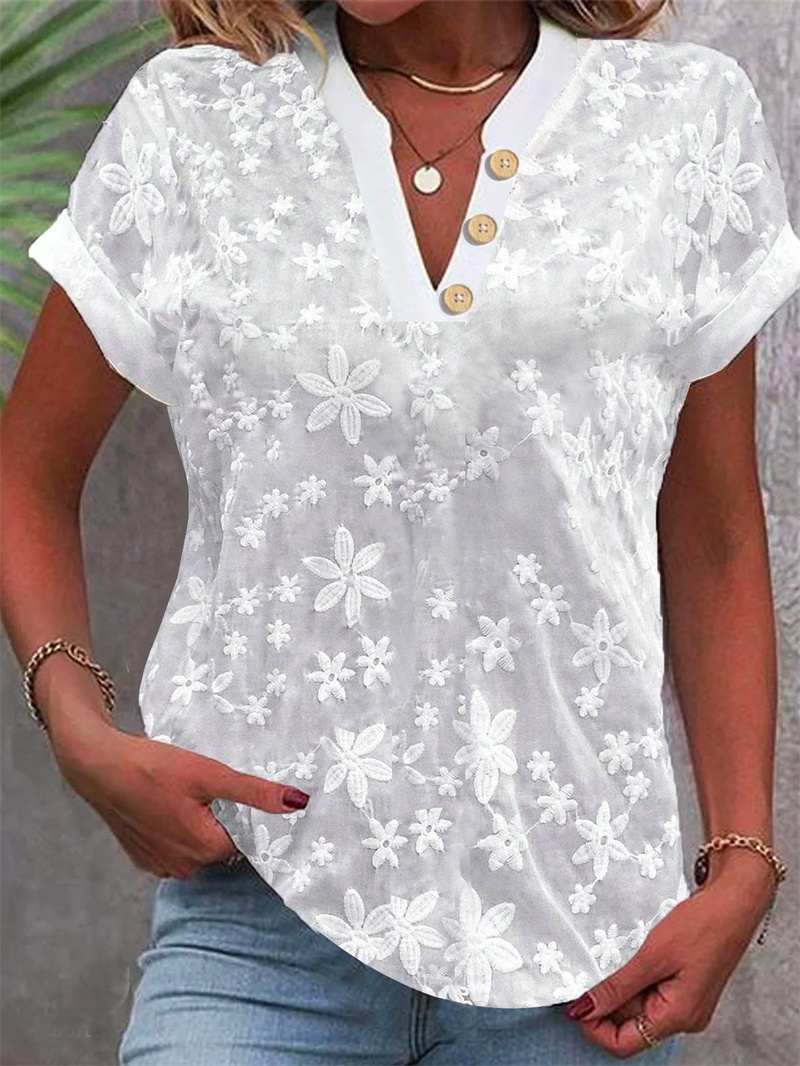 بلوزة نسائية صيفية بيضاء مطرزة - مراجعة Women Formal Wear Tops وسعره