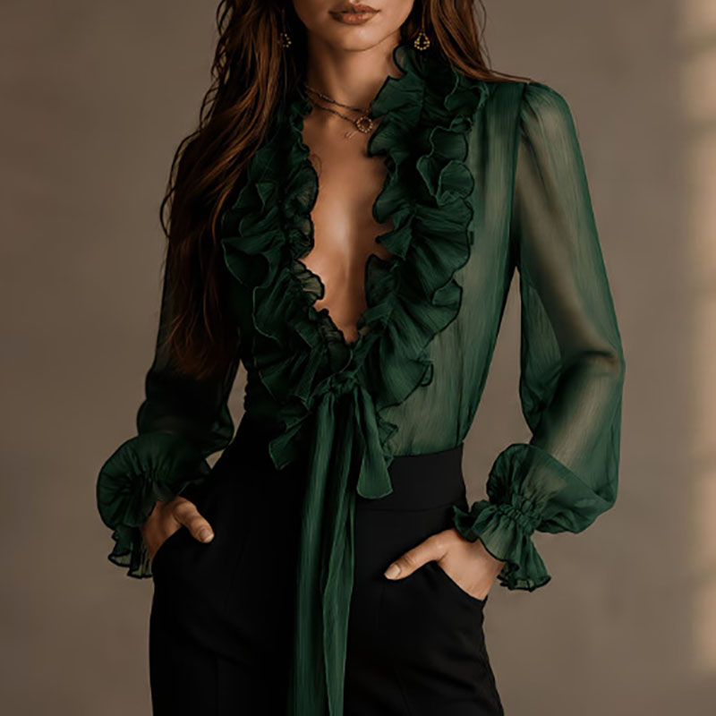 بلوزة نسائية أنيقة شفافة بلون  - مراجعة Women Formal Wear Tops وسعره