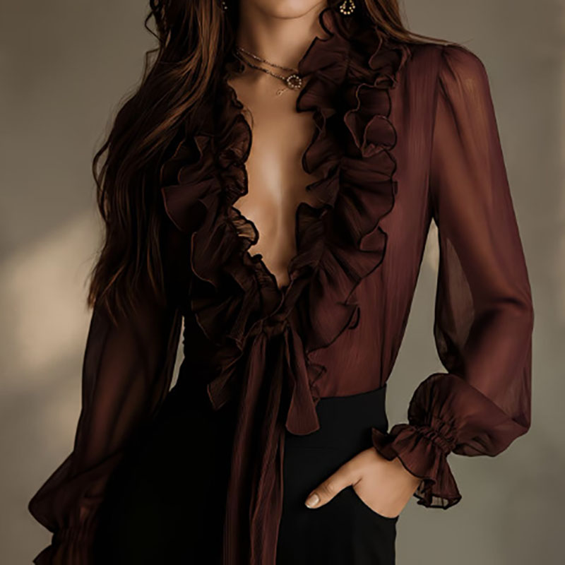 بلوزة نسائية أنيقة شفافة بلون  - مراجعة Women Formal Wear Tops وسعره