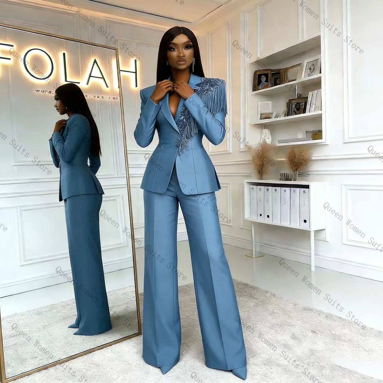 طقم بدلة نسائية زرقاء مزينة با - مراجعة Women'S Formal Wear For A Wedding وسعره