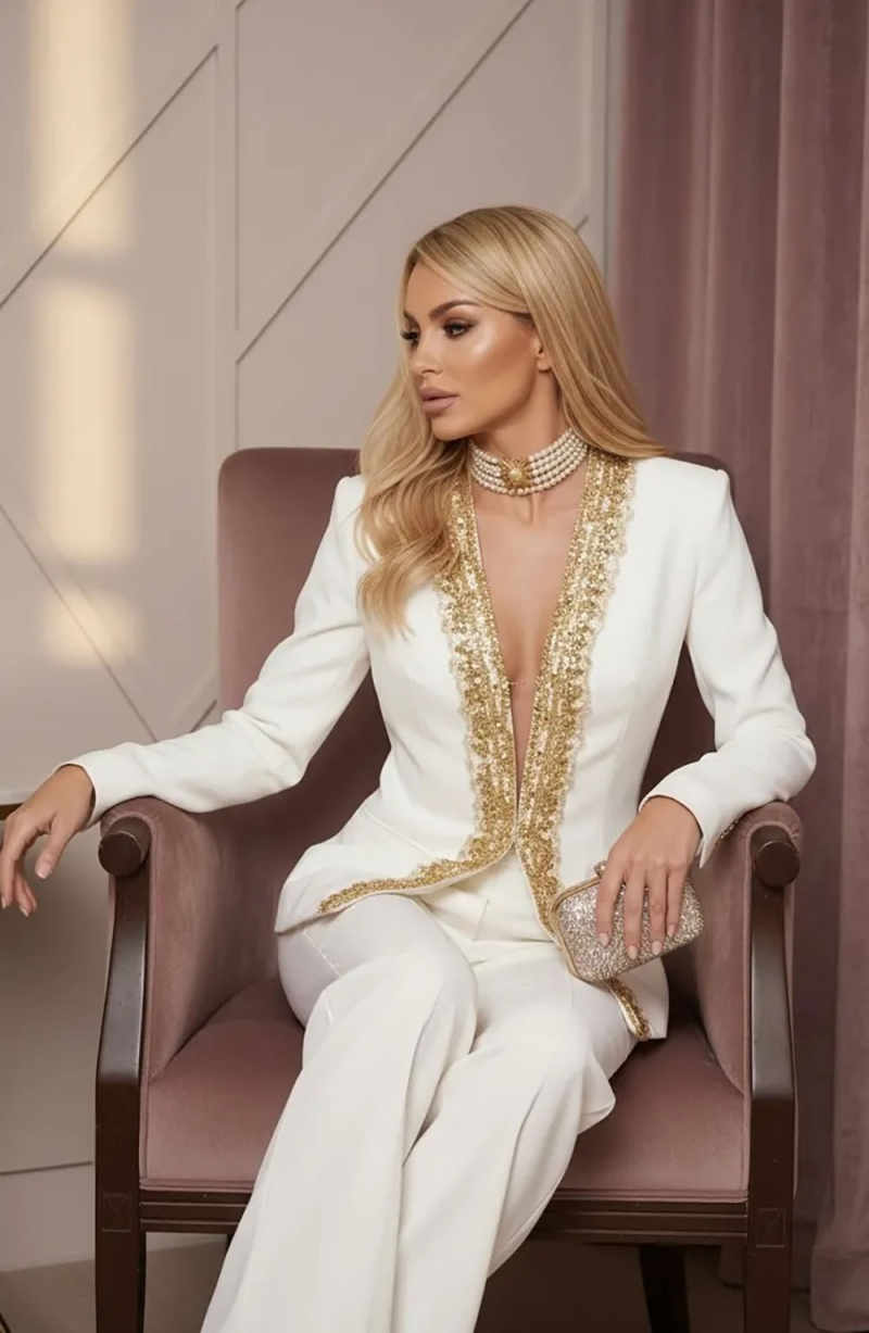 بدلة نسائية من قطعتين مع تطريز - مراجعة Women Formal Wear For Graduation وسعره
