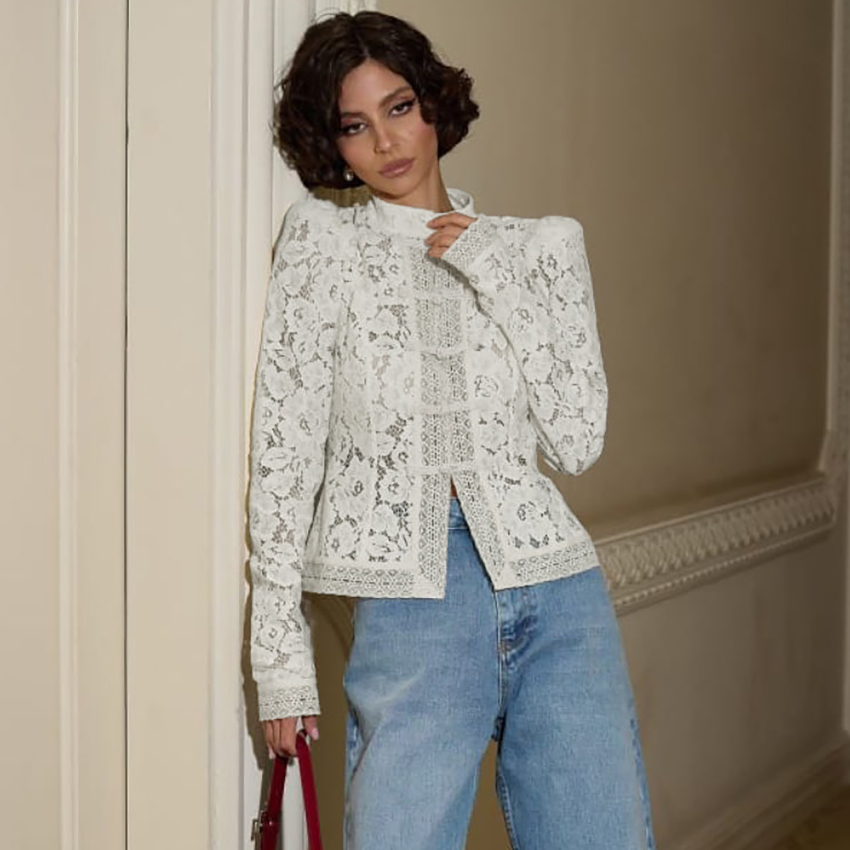 Linad أنيقة التطريز نفخة الأكم - مراجعة Women Formal Wear Tops وسعره