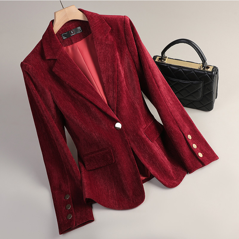 سترة نسائية مخملية باللون الذه - مراجعة Women Formal Wear With Blazer وسعره